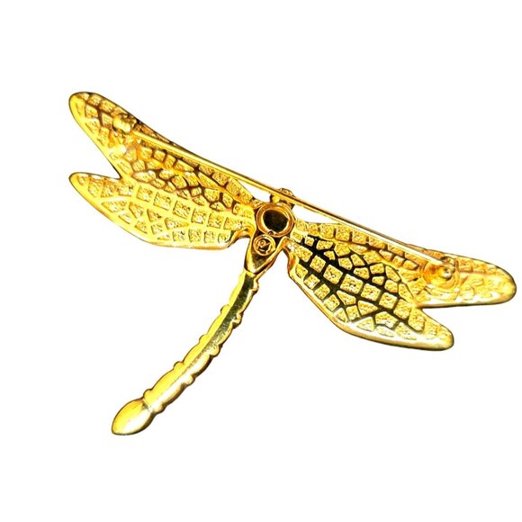 Swarovski Large Dragonfly Gold Tone & Crystal Statement Brooch Vintage 1990s 3"w - Picture 2 of 5